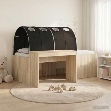 vidaXL Bedframe met tunnel 3 st Sonoma Eiken en Zwart, Verzenden, Nieuw, Bruin, Hout