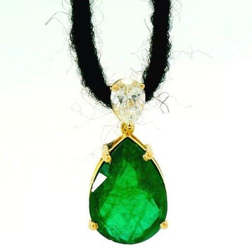 Hanger - 18 karaat Geel goud - 3.42ct. tw. Smaragd - Diamant