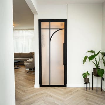 Stalen Binnendeur - Zwart - 5 Vlaks rond - Kathedraalglas, Minder dan 80 cm, Binnendeur, Nieuw, Metaal