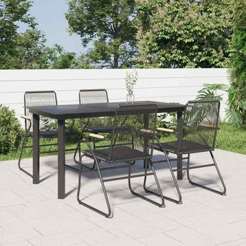 vidaXL 5-delige Tuinset PVC-rattan zwart, Verzenden, Nieuw, 4 zitplaatsen, Tuinset