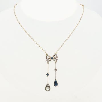 Ketting met hanger - 18 karaat Geel goud - saffier & roos
