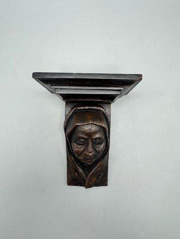 handgesneden houten wandconsole – vrouwenportret - Wandtafel