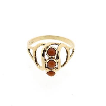 Gouden ring met bloedkoraal, Gebruikt, Ophalen of Verzenden, Kleiner dan 17, Met edelsteen