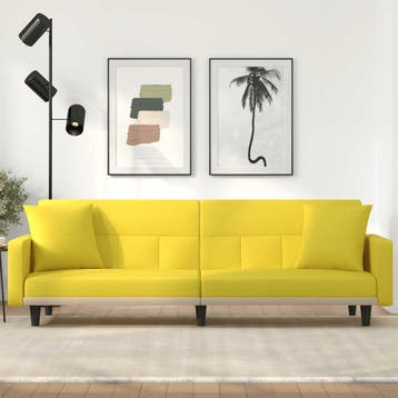 vidaXL Slaapbank met kussens stof lichtgeel, Verzenden, Nieuw, Stof, Minder dan 150 cm