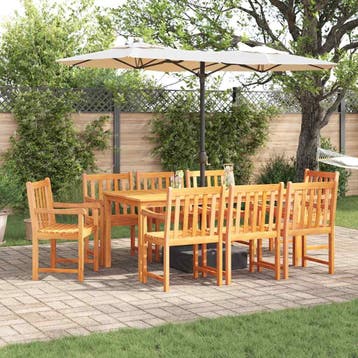 vidaXL Tuin eettafelset 9 st Bruin Massief Acaciahout, Verzenden, Nieuw, Meer dan 8 zitplaatsen