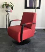 Leren draaifauteuil met stalen frame en schotelvoet - rood, Ophalen of Verzenden, Nieuw, Leer
