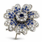 Broche - 14 karaat Exclusieve 14k witgouden bloembroche met