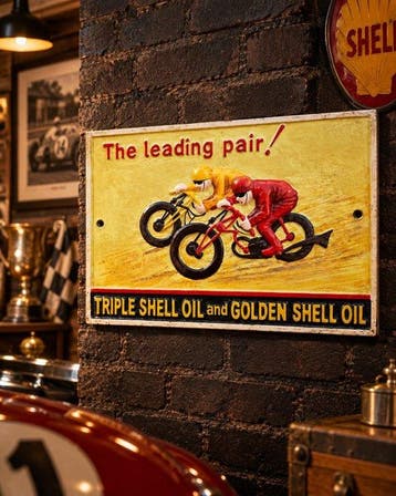 Shell Oil - Motoren - Cast Iron - Reclamebord - Gietijzer