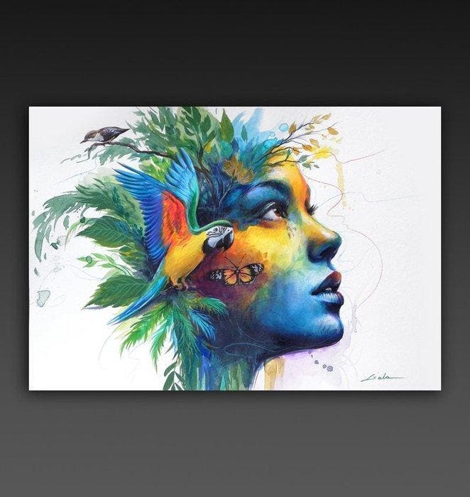 Gala - Original fantasy painting - Flight forms, Antiek en Kunst, Kunst | Designobjecten