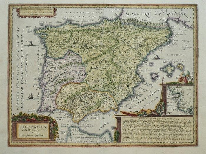 Spanje - Portugal; Johannes Janssonius - Hispaniae veteris, Boeken, Atlassen en Landkaarten