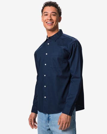 HEMA Herenoverhemd Maurice seersucker donkerblauw, Verzenden, Nieuw