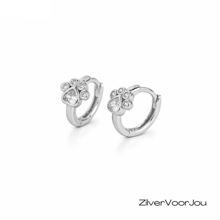 Zilveren pootafdruk huggie hoops, Sieraden, Tassen en Uiterlijk, Oorbellen, Nieuw, Verzenden