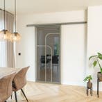 Stalen Schuifdeur met koofsysteem Kiezelgrijs 4 Vlaks rond R, Nieuw, Metaal, 75 tot 150 cm, 150 tot 225 cm