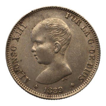 Spanje. 2 Pesetas Alfonso XIII 1889 Madrid
