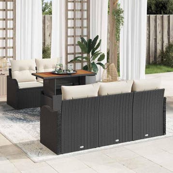 vidaXL Tuin Sofa Set 6 st Zwart Poly riet, Verzenden, Nieuw, Rotan, 6 zitplaatsen