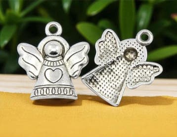 4 x Metalen bedeltje engeltje – zilverkleur – 21 x 19 x, Ophalen of Verzenden, Nieuw, Kraal