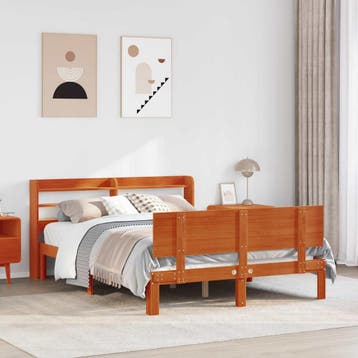 vidaXL Bedframe met plank met opslag 2 st Wasbruin Massief, Verzenden, Nieuw, Bruin, Hout
