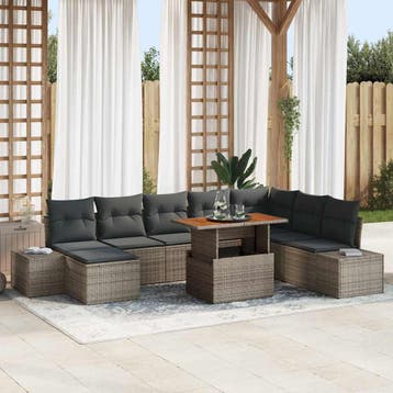 vidaXL Tuin Sofa Set 9 st Grijs Poly riet, Verzenden, Nieuw, Rotan, Meer dan 8 zitplaatsen