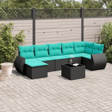 vidaXL 8-delige tuinbankset met kussens, zwart polyrotan, Verzenden, Nieuw