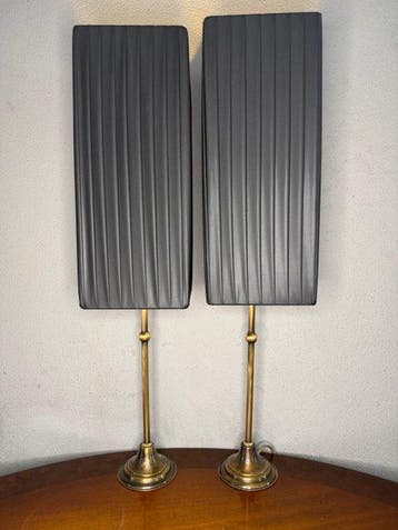 Tafellamp (2) - Messing, stof - paar tafellampen van 62 cm!, Antiek en Kunst