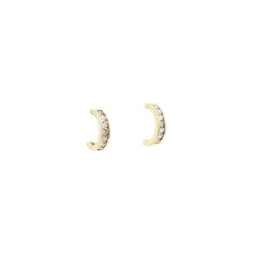 Geelgouden halfcreolen met zirkonia 14 karaat, Sieraden, Tassen en Uiterlijk, Oorbellen, Verzenden, Zo goed als nieuw, Goud