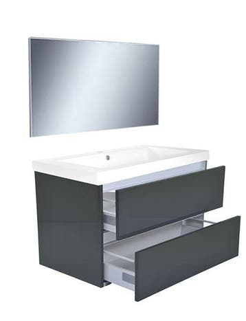 Vision meubelset (incl. spiegel) 80 cm hoogglans grijs, Verzenden, Nieuw