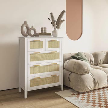 Stijlvolle Commode met 5 Lades en Rotan Fronten - Ideaal voo, Verzenden, Nieuw