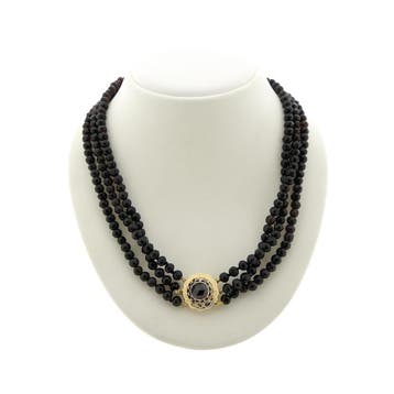 Antieke glaskralen collier met gouden slot (Schakelarmband), Sieraden, Tassen en Uiterlijk, Kettingen, Ophalen of Verzenden, Gebruikt
