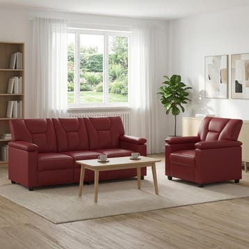 vidaXL Bankstel 2 pcs Wijnrood Kunstleer, Verzenden, Nieuw, Leer, 150 tot 200 cm