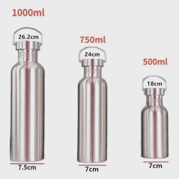 RVS Waterfles 500/750/1000ml - Duurzame Sportfles met Grote, Sport en Fitness, Verzenden, Nieuw