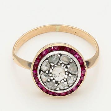 Ring - 18 karaat Geel goud - Diamant - Robijn, Nieuw