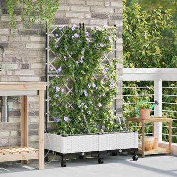 vidaXL Tuin Pot met Irrigatie en Wielen 2 st Wit 80 x 40 x, Verzenden, Nieuw, Minder dan 60 cm, 60 cm of meer