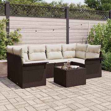 vidaXL Tuin Sofa Set 7 pcs 6-Seater Bruin en crèmekleurig, Verzenden, Nieuw, 7 zitplaatsen