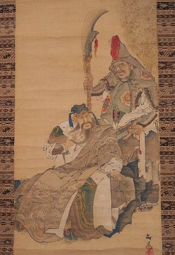 Zeer fraai schilderij De goddelijke krijgers Guan Yu en