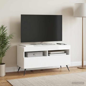 vidaXL LED tv-meubel BREDA Hoogglans Wit Bewerkt hout, Minder dan 50 cm, Verzenden, Nieuw, Minder dan 100 cm