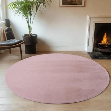 Rond Wasbaar Vloerkleed | Joy | Uni | Rosé | 120x120 cm, Verzenden, Nieuw