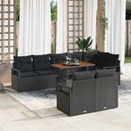 vidaXL Tuin Sofa Set met kussen met kussen 9 pcs Zwart en, Verzenden, Nieuw, Rotan, Meer dan 8 zitplaatsen