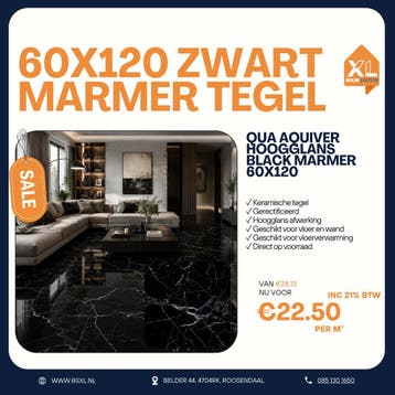 60x120 ZWART MARMER - VOORRAAD = ACTIE TEGEL =GERECTIFICEERD, 60 cm of meer, Nieuw, Ophalen of Verzenden, 10 m² of meer