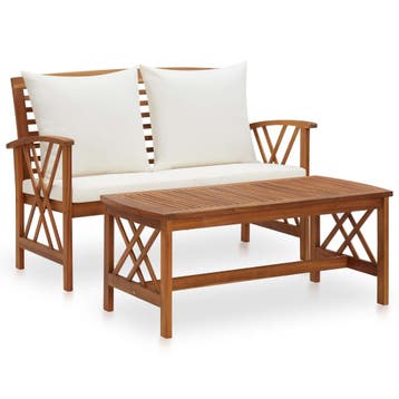 vidaXL 2-delige Loungeset met kussens massief acaciahout, 2 zitplaatsen, Verzenden, Nieuw, Loungeset