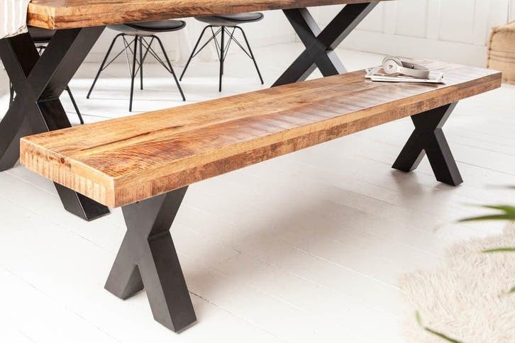 industrieele bank IRON CRAFT 160cm mangohout met zwarte, Huis en Inrichting, Banken | Bankstellen, Ophalen of Verzenden