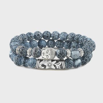 Set van 2 Houten Kralen Armbanden met Buddha & Natuursteen -, Verzenden, Nieuw