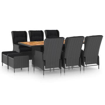vidaXL 9-delige Tuinset met kussens poly rattan donkergrijs, Verzenden, Nieuw, 8 zitplaatsen, Tuinset