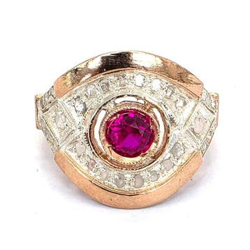 Zonder minimumprijs - Ring - 9 kt. Roségoud, Zilver Spinel -, Nieuw
