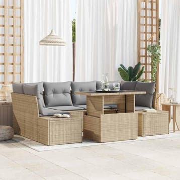 vidaXL Tuin Sofa Set 7 st Beige en Licht Grijs, Verzenden, Nieuw, 7 zitplaatsen