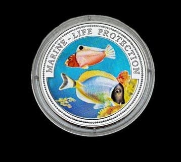 Liberia. 5 Dollars 1997 Marine-Life Protection , plata 999