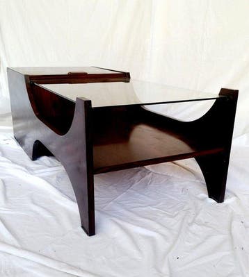 Tavolino da caffè Modernista in teak e vetro fume - anni 70