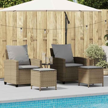 vidaXL 4-delige tuinbankset met kussens beige polyrotan, Verzenden, Nieuw