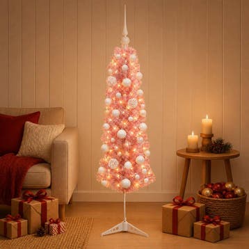 vidaXL Smalle kunstkerstboom met kerstbal 150 cm 150 LEDs, Verzenden, Nieuw