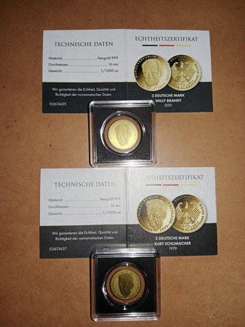 Duitsland. Lot von 2 x 1/1000 oz, 2 Deutsche Mark (Zonder