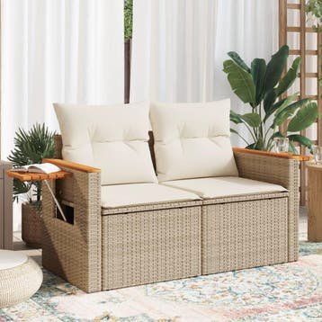 vidaXL Tuinbank 2-zits met kussens poly rattan beige, Verzenden, Nieuw